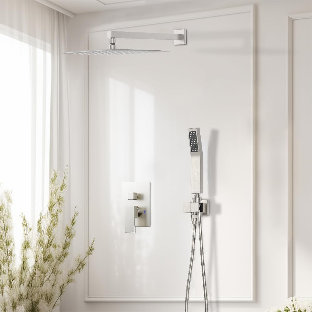 Shower System Shower Faucet Set, STARBATH 10' Wall Mount Rain Shower Head and Handheld Spray for Two Person, Rainfall Shower System with Diverter Valve and Trim Kit Complete,Brushed Nickel