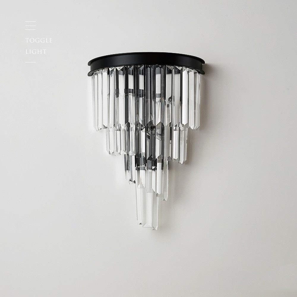 Wall Mounted Light Modern Luxury Crystal Glass Wall Lamp Creative Home Bedroom Bathroom Wall Light Black Wrought Iron Metal Wall Sconce European Indoor Decorations Wall Lightiong E14-30*27cm Rea