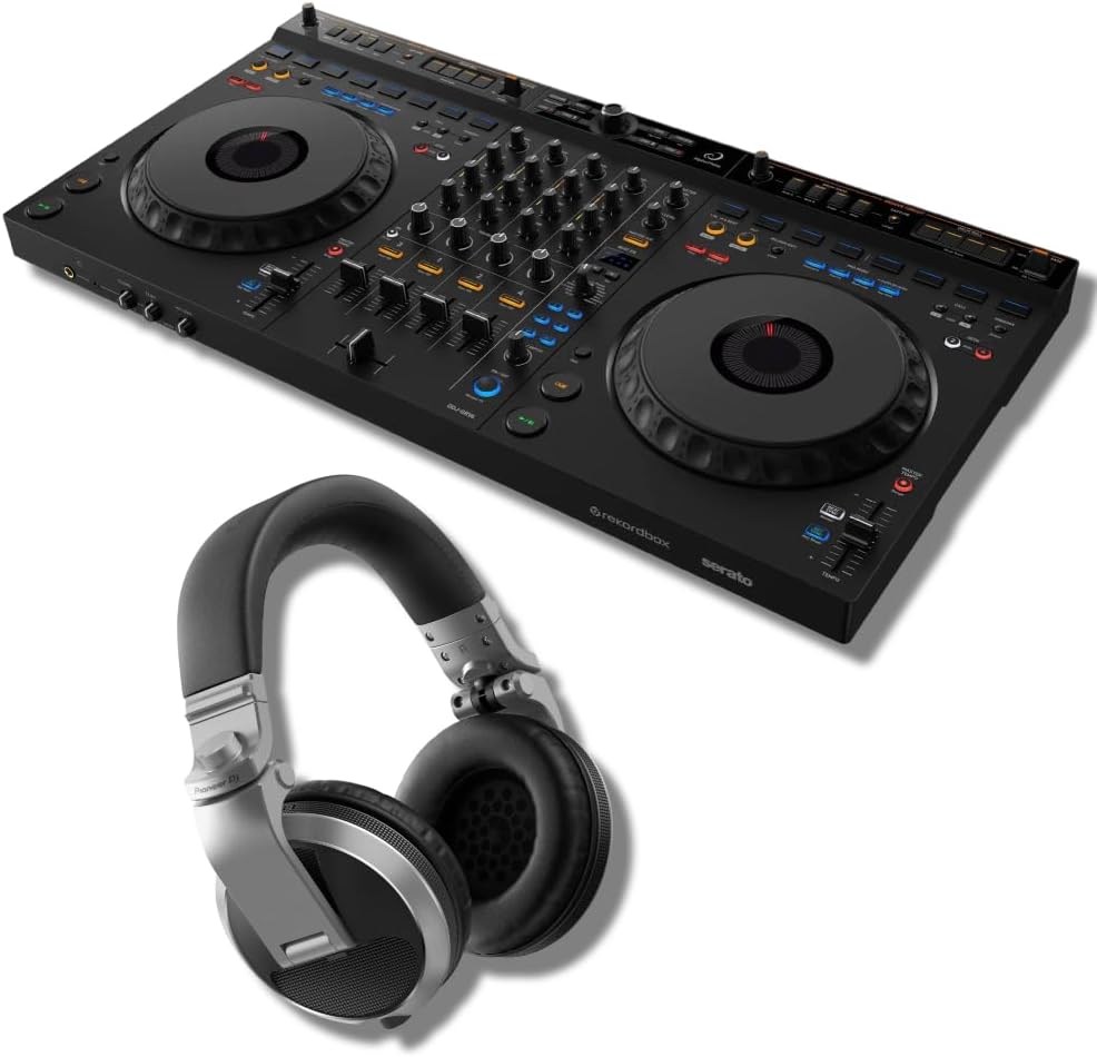 AlphaTheta DDJ-GRV6 4-channel DJ Controller with Groove Circuit and Pioneer HDJ-X5 Professional DJ Headphones (Silver)