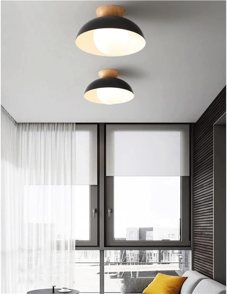 Minimalist Wood Grain Ceiling Lamp Nordic Wrought Iron Ceiling Light Mid Century Semi Recessed Ceiling Light Fixture for Cloakroom Kitchen Bedroom Entryway(Black)