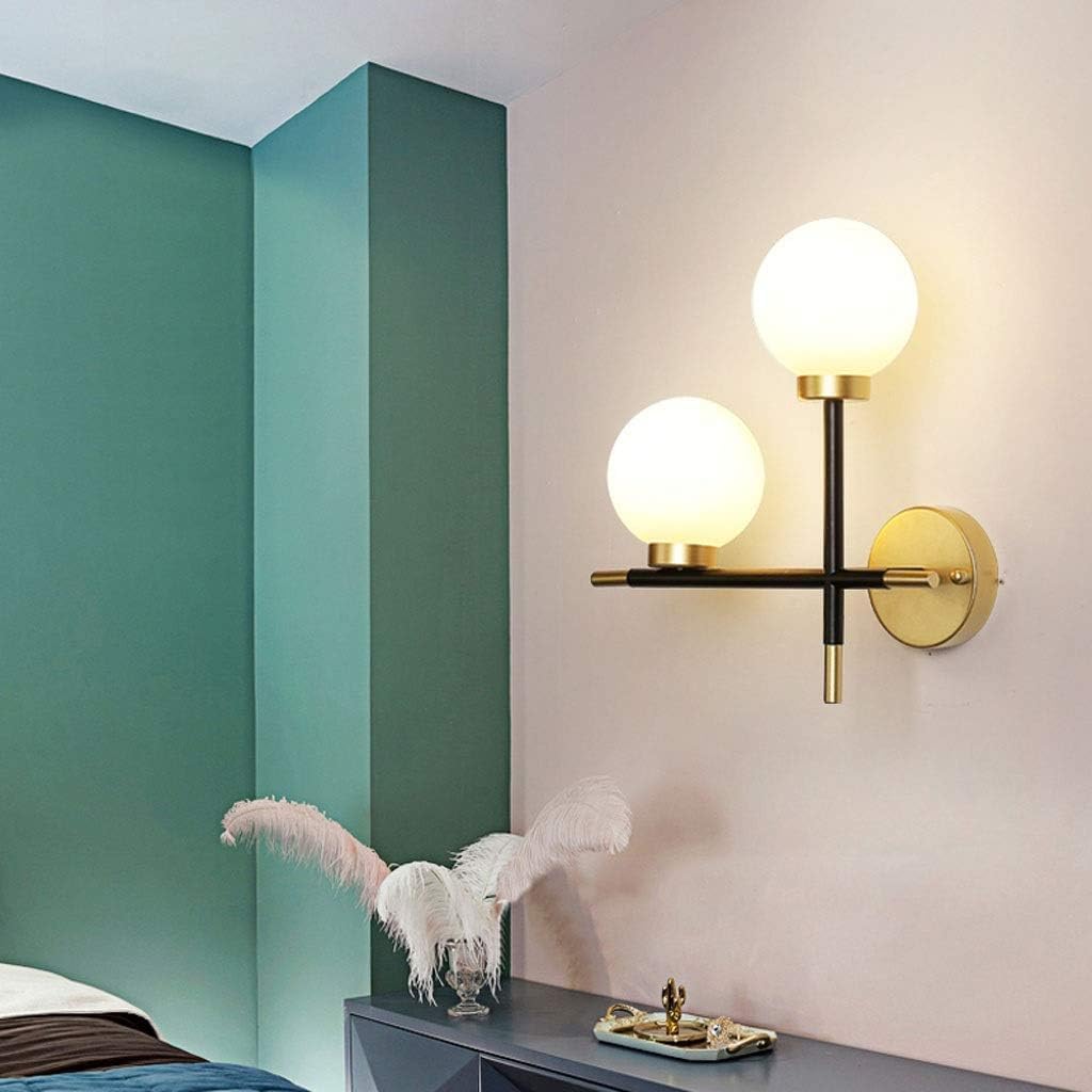 Sconce Wall Lighting Nordic Wall Lamp Wrought Iron Wall Sconce Double Head Glass Lampshade Wall Light Bedroom Living Room Corridor Bathroom Light Fixtures