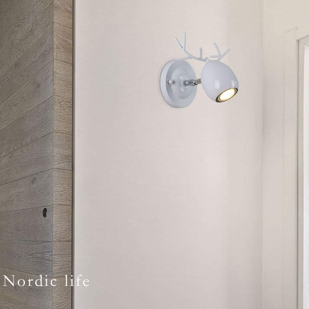 Wall Light Wrought Iron Wall Lamp Nordic Creative Antlers Light Bedroom Sconce for Living Room Bedside Dining Fixtures Decor(White)