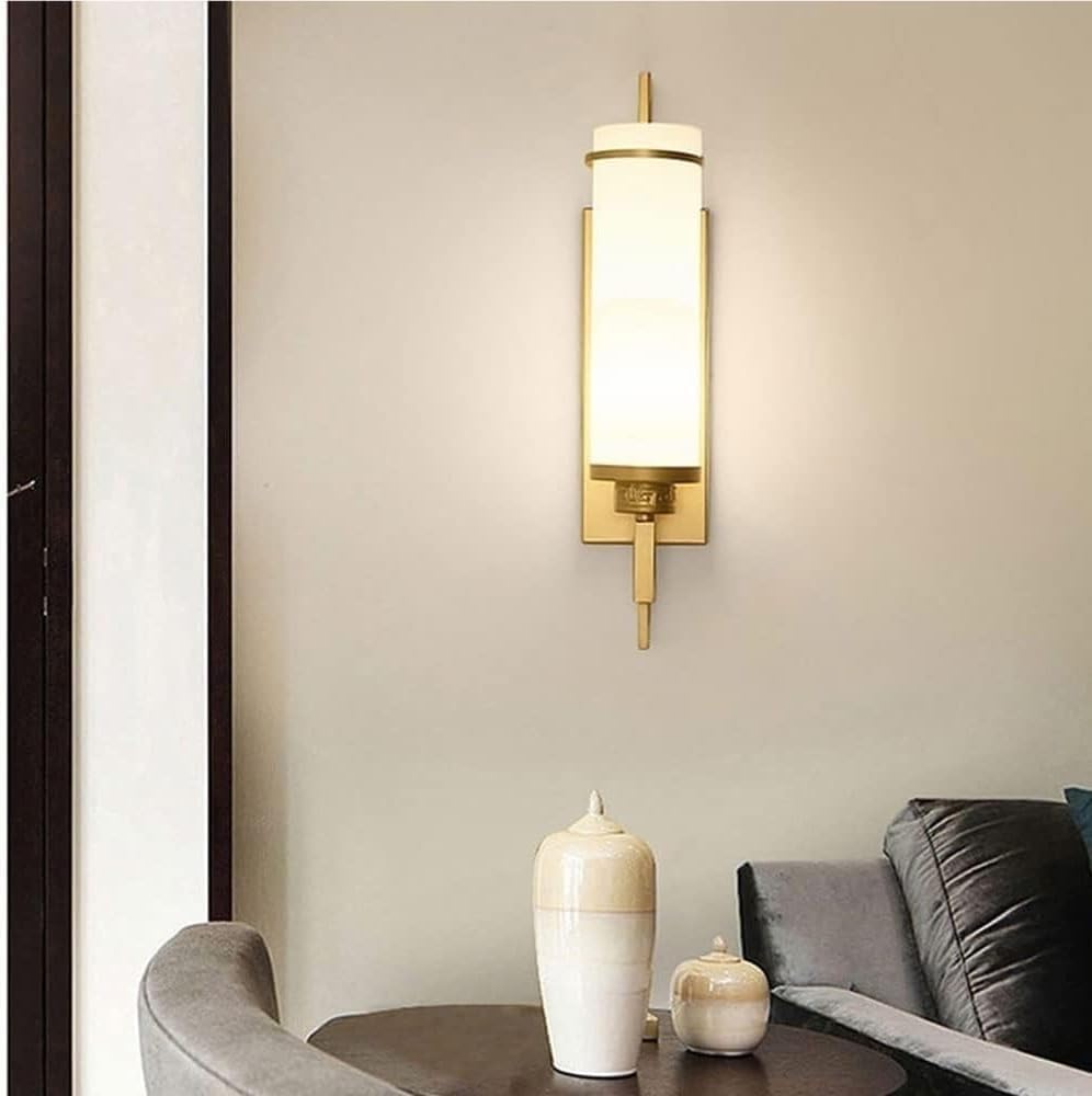 Living Room Dining Room Decorative Wall Sconce Modern Minimalist Glass Wrought Iron Wall Lamp Creative Household Lighting Fixtures Bedroom Bedside Night Wall Light(Gold)
