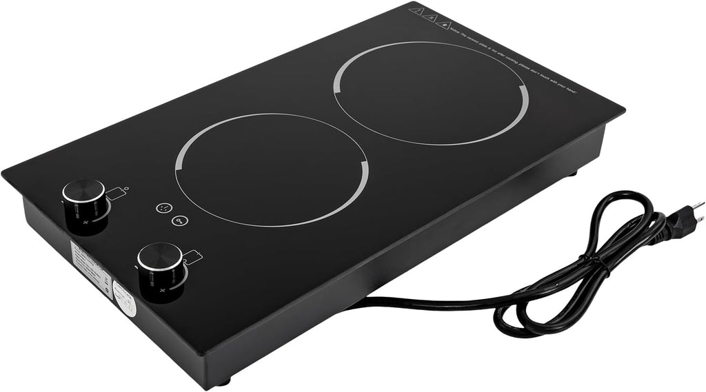 Electric Cooktop, Double-burner Ceramic Electric Hob, 2100W Induction Cooktop Portable Electric Stove, Temperature Controls, Stainless Steel Hot Plate for Kitchens, Cabins, Offices, Studios