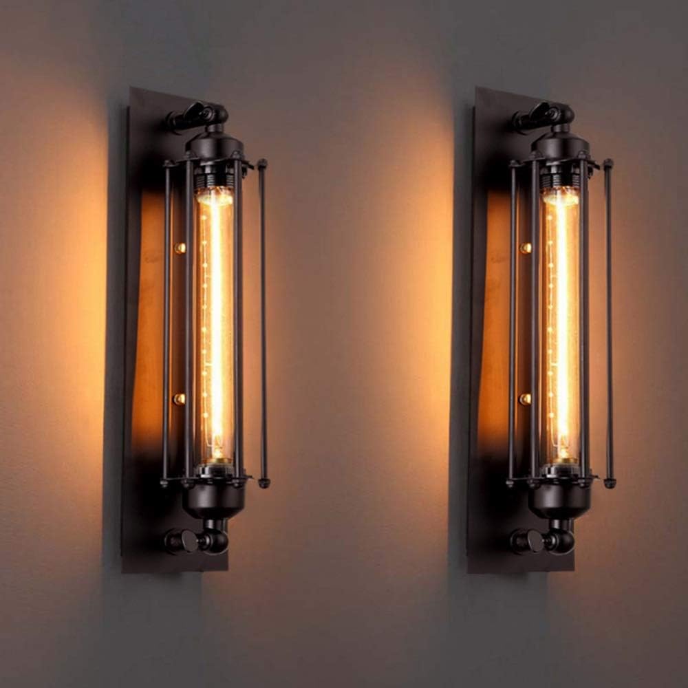 Wall lamp, V-intage Industrial Flute Wall Light Retro Metal Wrought Iron Cage Wall Lamp E27 E-dison Creative Cafe Bar Interior Home Decoration Wall Sconce Light Fixture, Black Bedside Rea