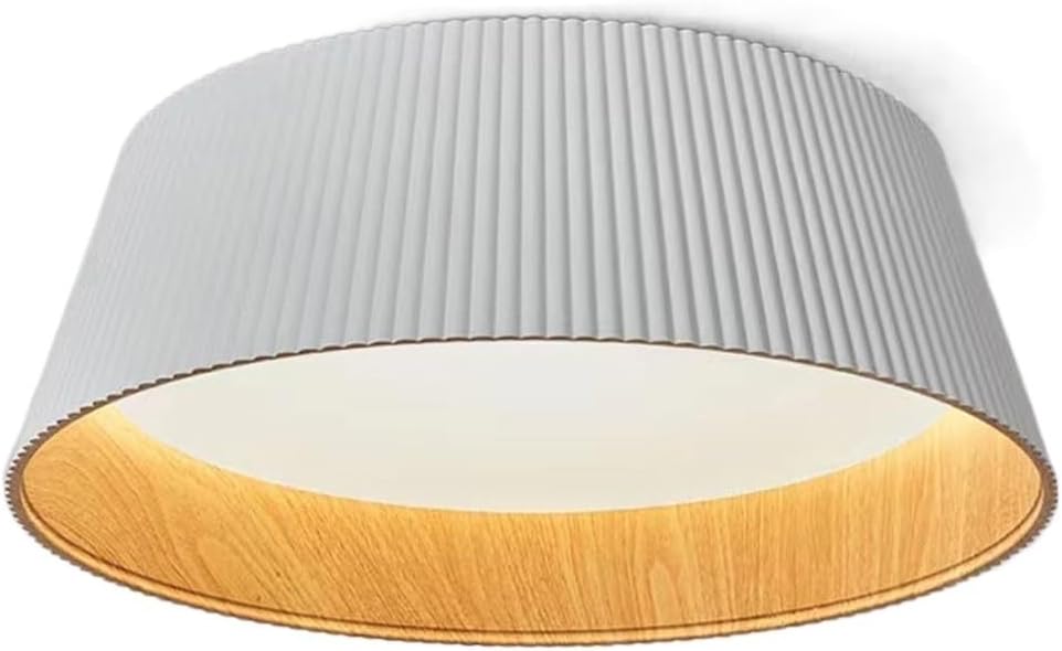 Ceiling Light Fixture, Circular Wrought Iron Wood Grain 18.1' Flush Mount Light Fixture with Acrylic Shade, Ceiling Lamp for Living Room, Hallway, Bathroom, Bedroom, Dimmable(White)