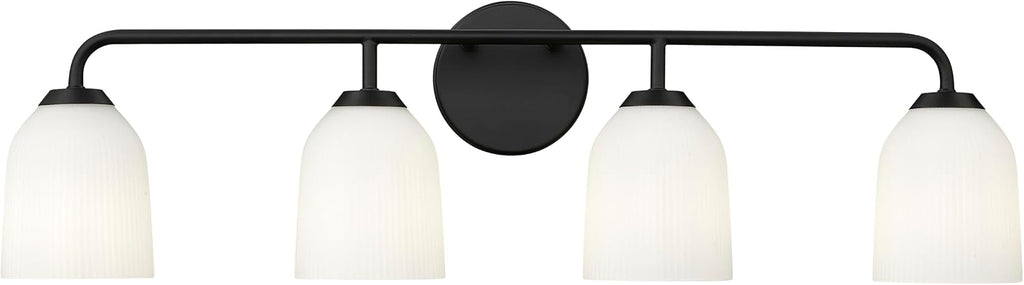 ML Lighting | Norah Collection | 22304-MB | Indoor 4 Light Vanity in Matte Black with Opal Ribbed Glass Shade | Elegant and Versatile Design for Any Bathroom
