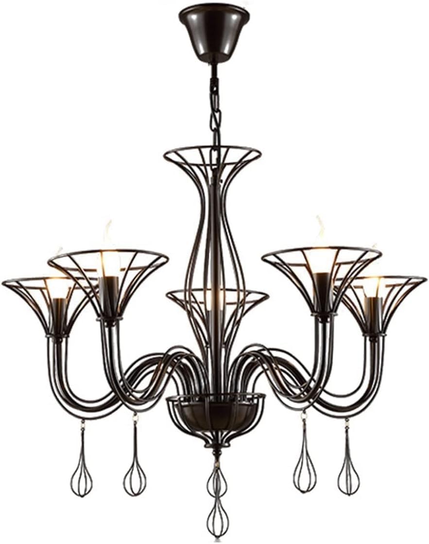 Modern Crystal Chandeliers Black Country Wrought Iron Candels Chandelier Bedroom Living Room Pendant Light Home Decoration Lighting Fixtures,Chandelier LED Ceiling Light