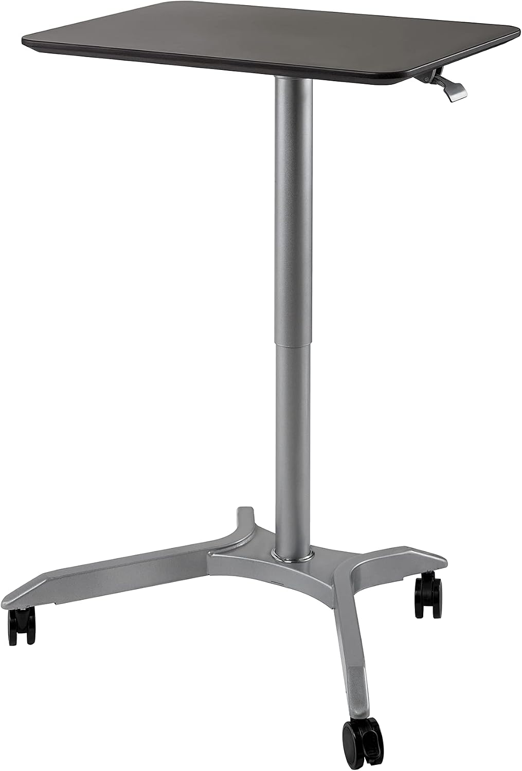 Seville Classics Airlift Height Adjustable Pneumatic Laptop Sit Stand Desk Mobile Rolling Cart, Computer Workstation for Home Office, Classroom, Espresso, 28' XL Desktop (New Model)