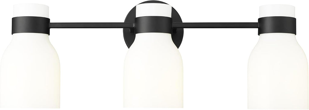 ML Lighting | Corella Collection | 23003-MB | Indoor 3 Light Vanity in Matte Black with Opal Shiny Glass Shade | Elegant and Versatile Design for Any Bathroom