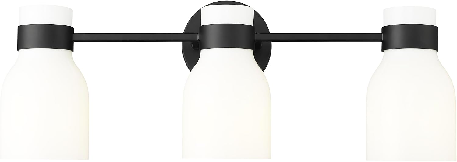 ML Lighting | Corella Collection | 23003-MB | Indoor 3 Light Vanity in Matte Black with Opal Shiny Glass Shade | Elegant and Versatile Design for Any Bathroom