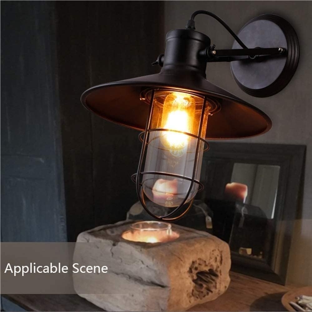 Black Wrought Iron Wall Sconce Retro Farmhouse Barn Wall Light Adjustable Angle Metal Wall Lamp E27 Edison Fixture for Loft Bar Wine Cellar Porch Aisle Decoration