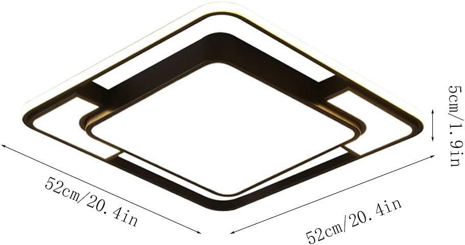 Modern Black and White Square Wrought Iron Ceiling Lamp,LED Flush Mount Ceiling Light,Thin Three-Color dimming Ceiling Light,Bedroom, Study,Lighting fixtures