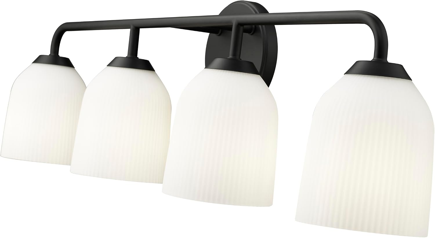 ML Lighting | Norah Collection | 22304-MB | Indoor 4 Light Vanity in Matte Black with Opal Ribbed Glass Shade | Elegant and Versatile Design for Any Bathroom
