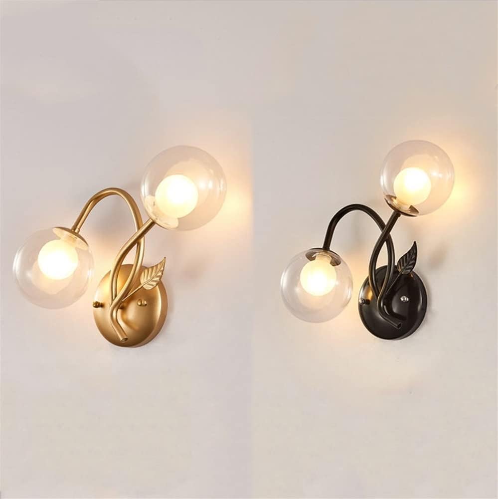 Indoor Bedside Lamp Wall Wash Light - Double Head Wrought Iron Body with Glass Lampshade Apply to Bedroom Bathroom,Chandelier