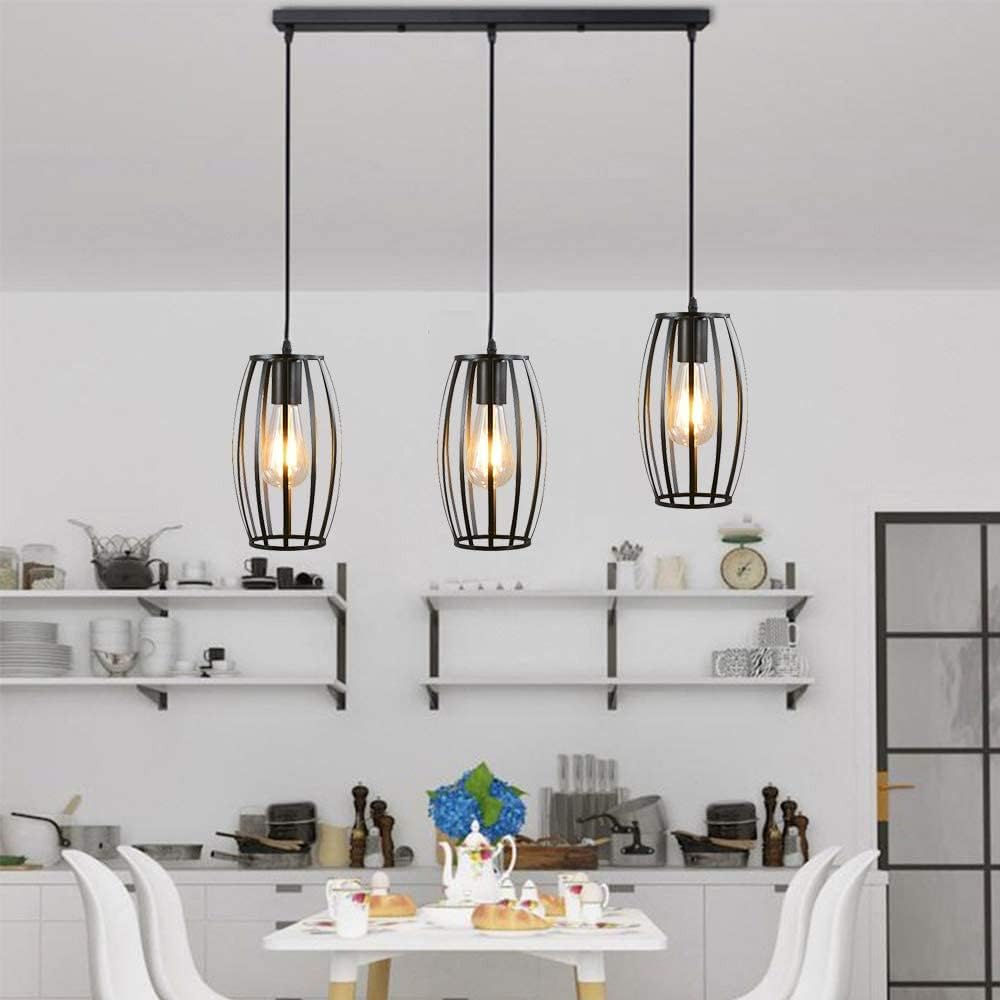 Chandelier Light Vintage Metal Cage Pendant Light Retro Industrial Hanging Lamp Black Wrought Iron Ceiling Chandelier E26 Bulbs Fixture for Dining Room Restaurant Living Room Bedroom Bar Hanging Ceili