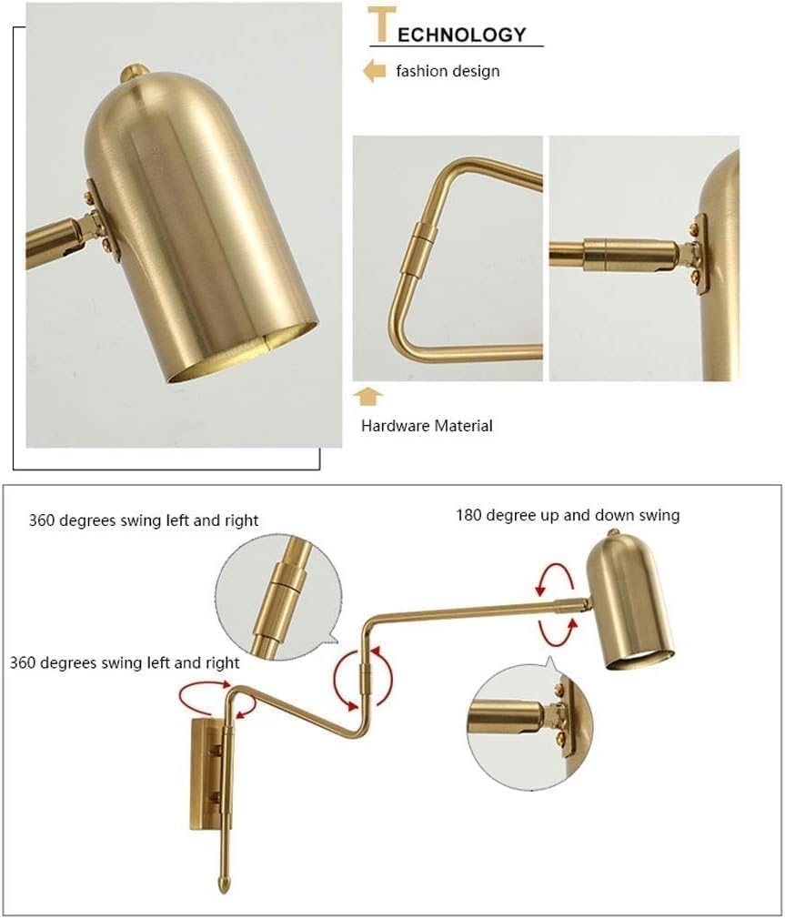 Vintage Wall Sconce, Telescopic Wall Lamp Nordic Wrought Iron Rocker Wall Light Long Pole Folding Bedside Reading Lamp Bedroom Living Room Wall Mounted Light Fixtures(Black)(Gold)