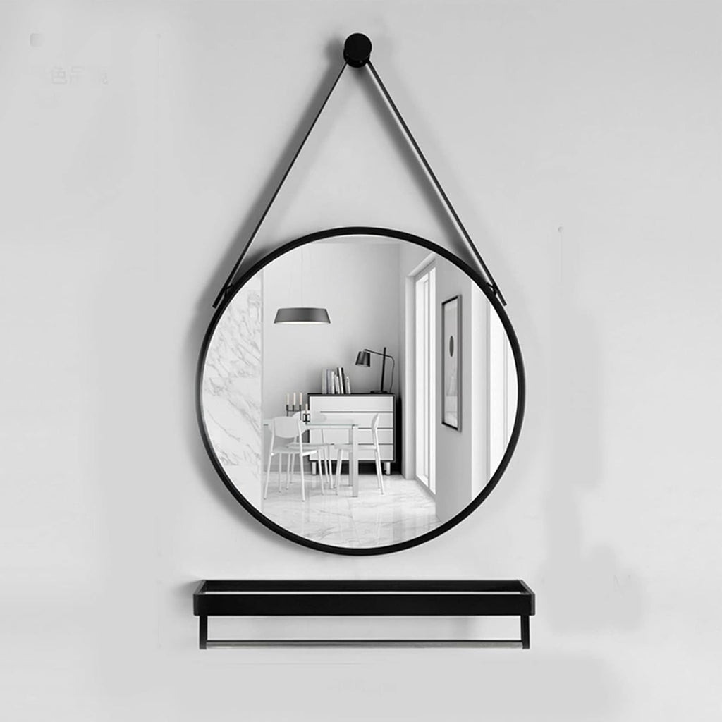 Bathroom Mirror, Round Wall Mirror, Modern Decoration Round Black/White Wrought Iron Frame with Partition, Suitable for Bathroom, Bedroom