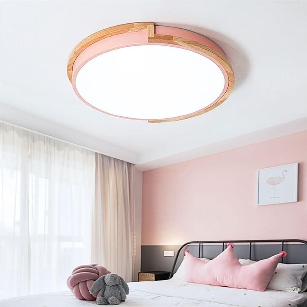 Modern Flush Mount Ceiling Light White Round Wrought Iron & Wood Acrylic Lamp Ultra-Thin Surface Mount Fixture for Living Room Bedroom Hallway(Black,50cm)
