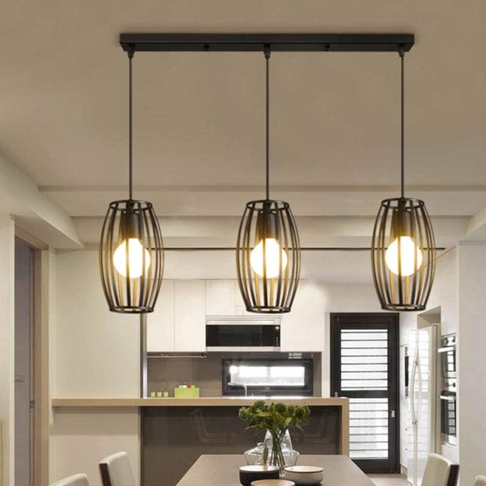 Chandelier Light Vintage Metal Cage Pendant Light Retro Industrial Hanging Lamp Black Wrought Iron Ceiling Chandelier E26 Bulbs Fixture for Dining Room Restaurant Living Room Bedroom Bar Hanging Ceili
