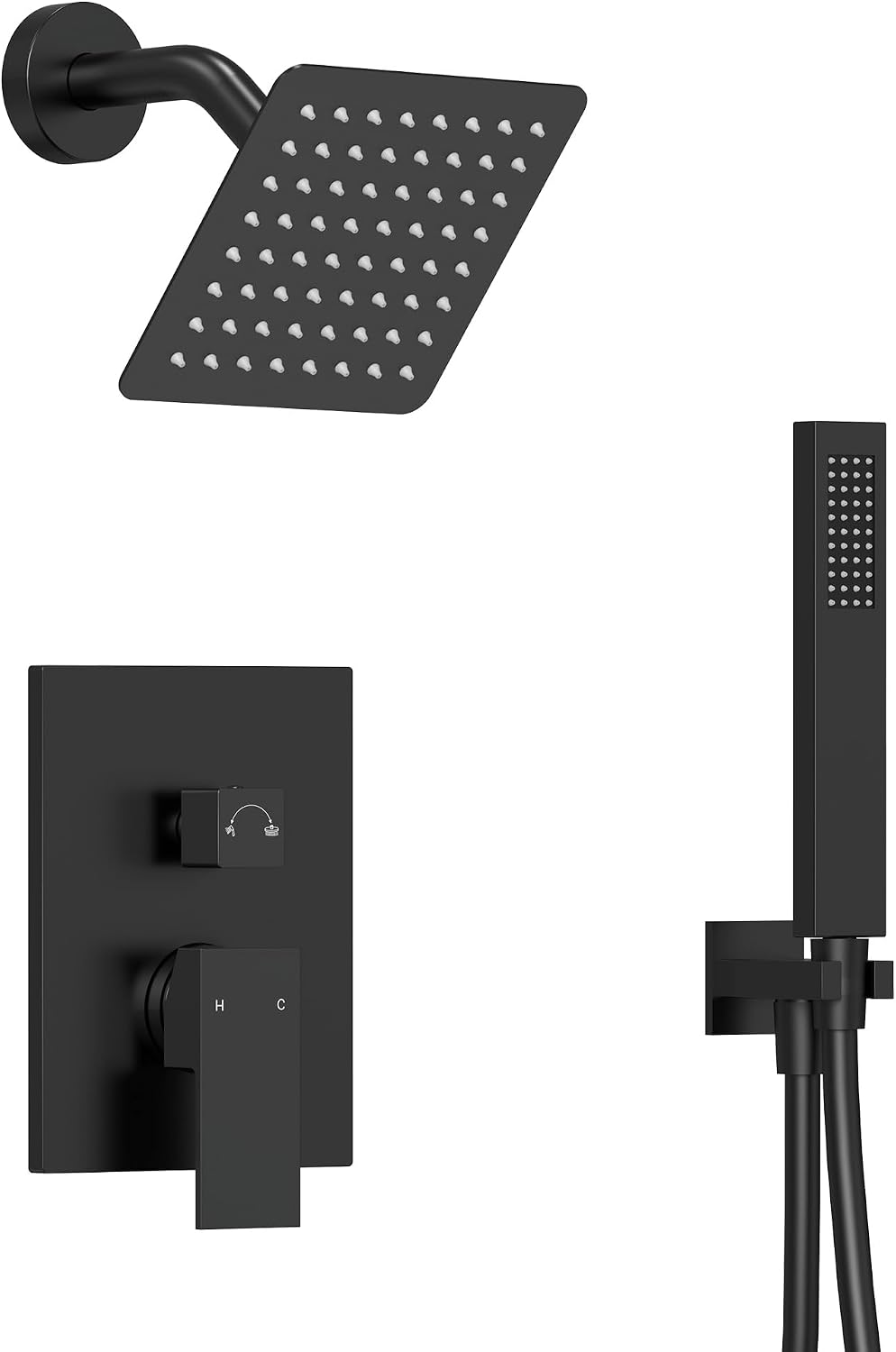 6' High-Pressure Shower System with Handheld Spray, Wall Mount Bathroom Shower Faucet Set with Valve (Matte Black)