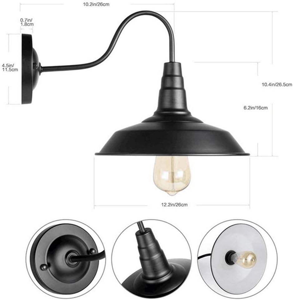Wall Light Wall Lighting Loft Retro Industrial Wind Pot Cover Wall Lamp Black Gooseneck Retro Wall Lighting Fixtures Wall Sconces Simple Wrought Iron Wall Light for Aisle C,Noir