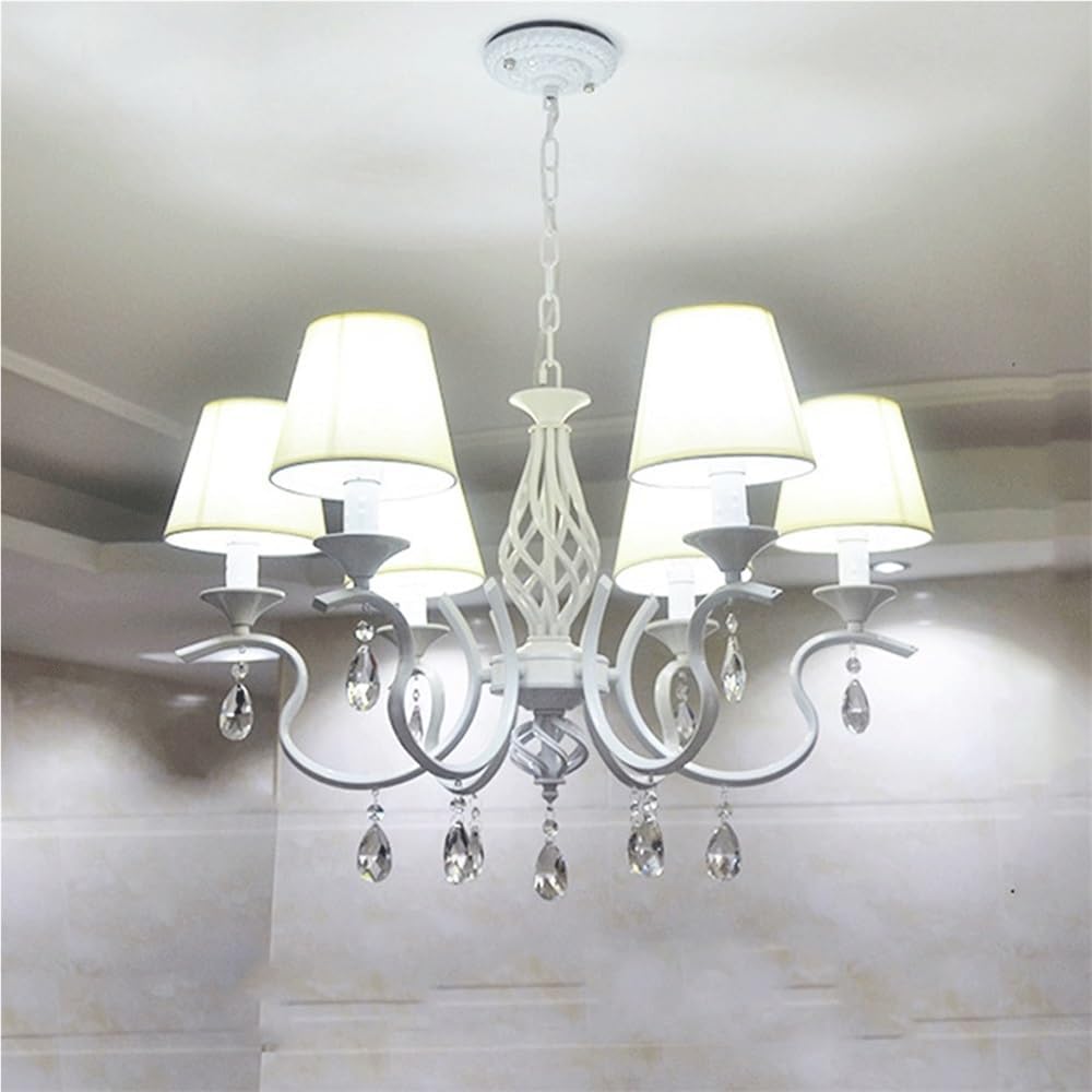 Wall Lighting Fixtures American Style Minimalist Candle Chandelier European Style Vintage Crystal Pendant Light Wrought Iron Ceiling Lighting Fixture Lamp for Dining Room Bathroom Foyer Living Room(Wh
