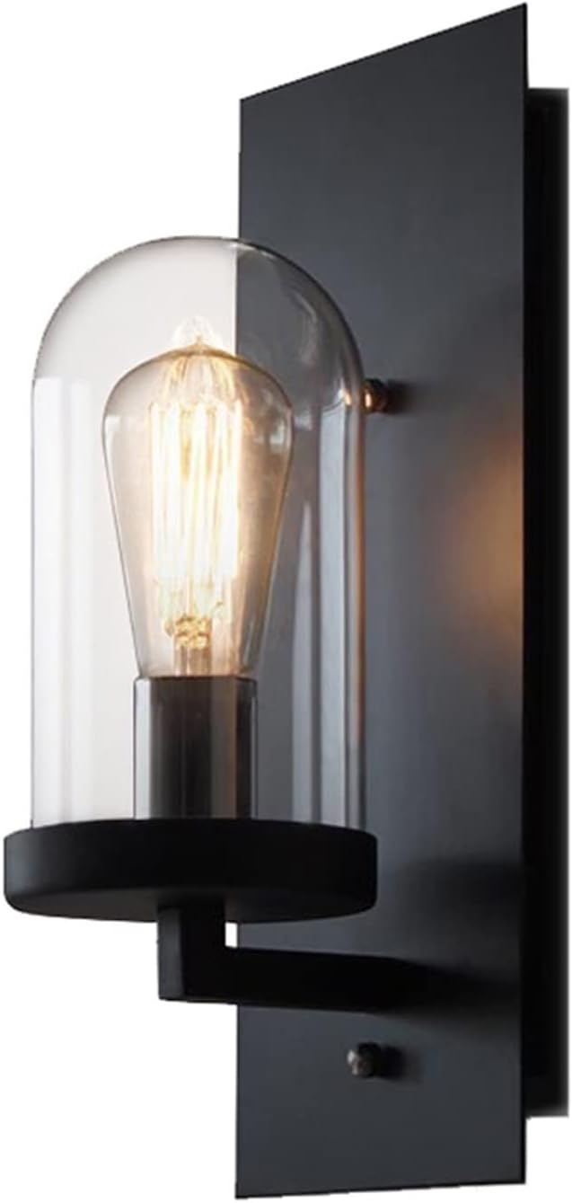Wall lamp, Wall Sconce Light Industrial Background Wall Mounted Lighting Fixture Loft E27 E-dison Wrought Iron Black Wall Lamp Clear Glass Wall Lantern Light for Bar Warehouse Cellar Dec