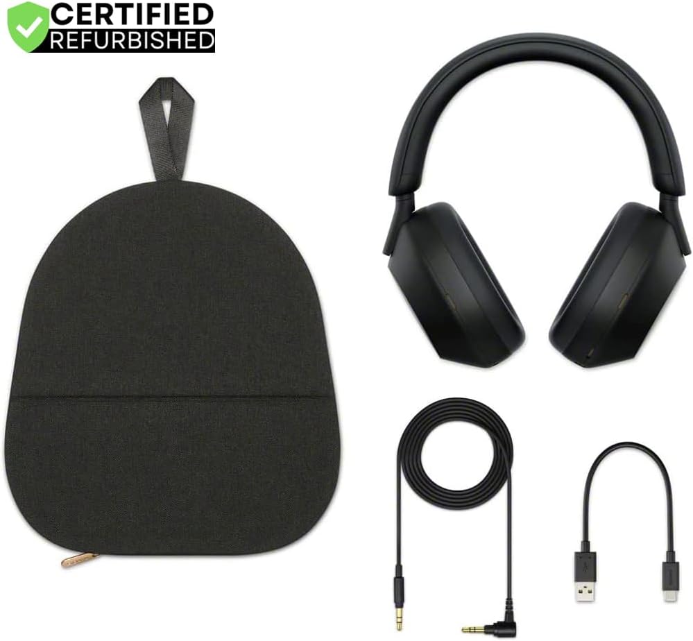 Sony (Refurbished WH1000XM5/B Wireless Industry Leading Noise Canceling Headphones Black Bundle with 2 YR CPS Enhanced Protection Pack (Renewed)