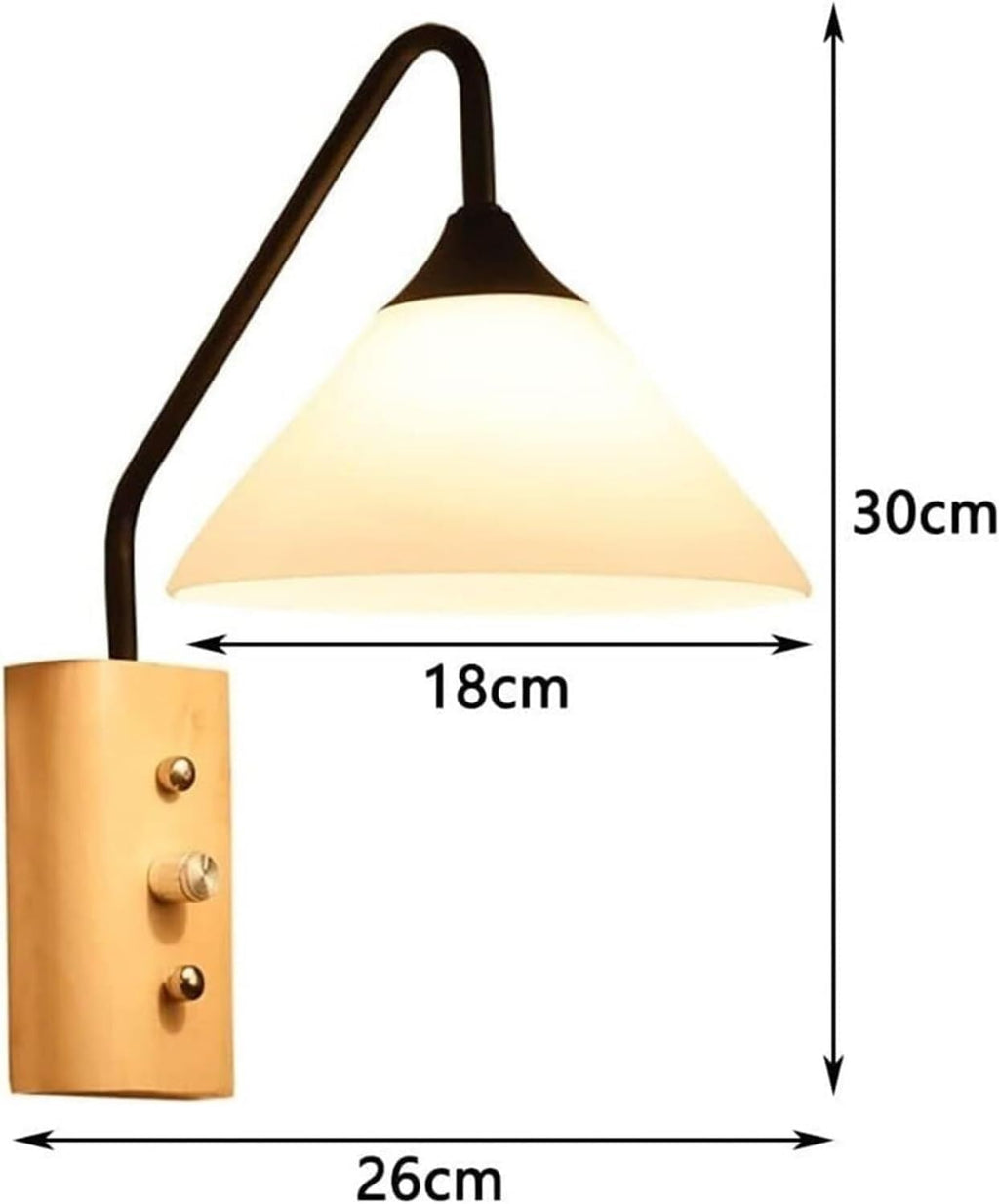 Wall Lamp Modern Minimalist Wrought Iron Wall Sconce with Switch Nordic Black Wall Light Indoor Lighting Reading Light Fixture Mid Century Wood Wall Lamp for Living Room Cloakroom Aisle Porch Decor(Da
