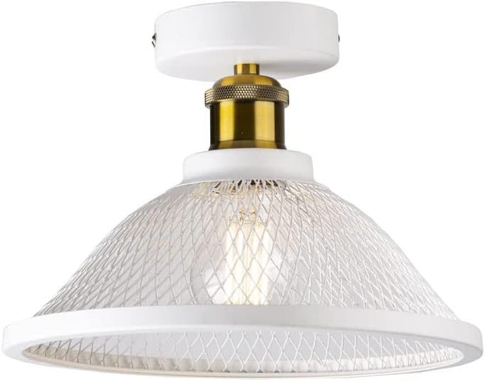 Creative Mesh Decorative Semi Flush Mount Ceiling Light, Wrought Iron Ceiling Lamp with Black and White Shade, Pendant Light Fixture for Bars, Clothing Stores, Restaurants(White)