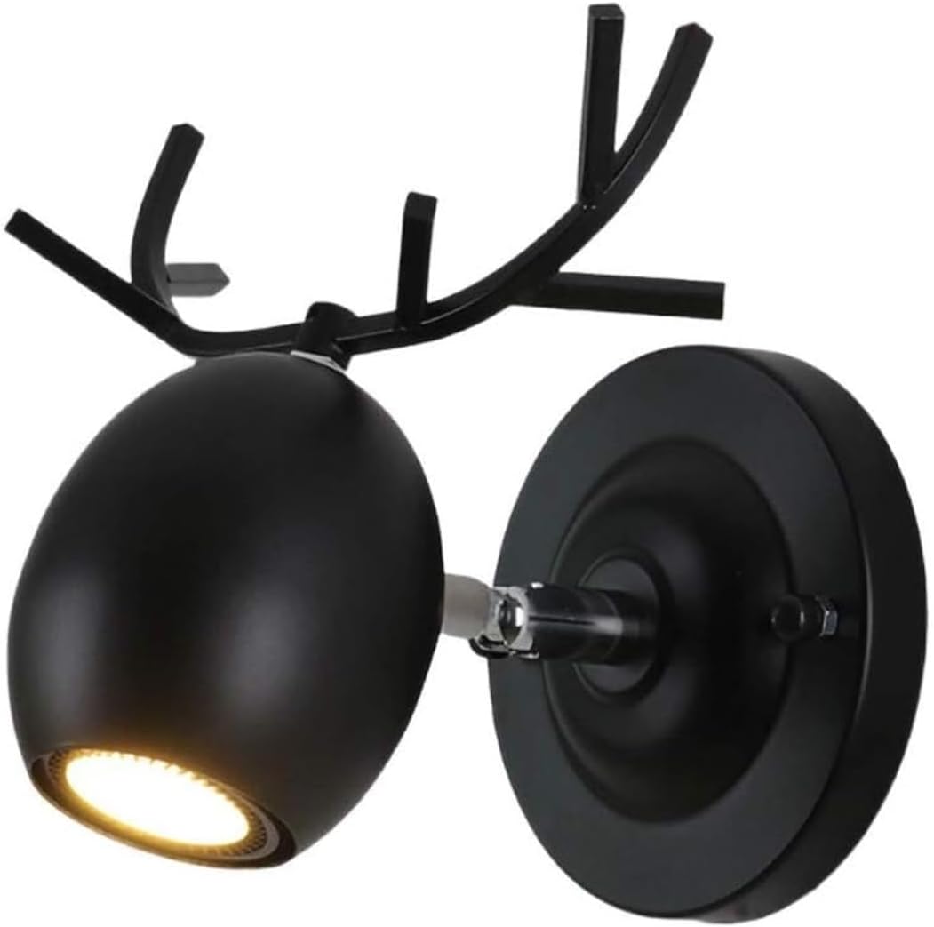Wall Light Wrought Iron Wall Lamp Nordic Creative Antlers Light Bedroom Sconce for Living Room Bedside Dining Fixtures Decor(Black)