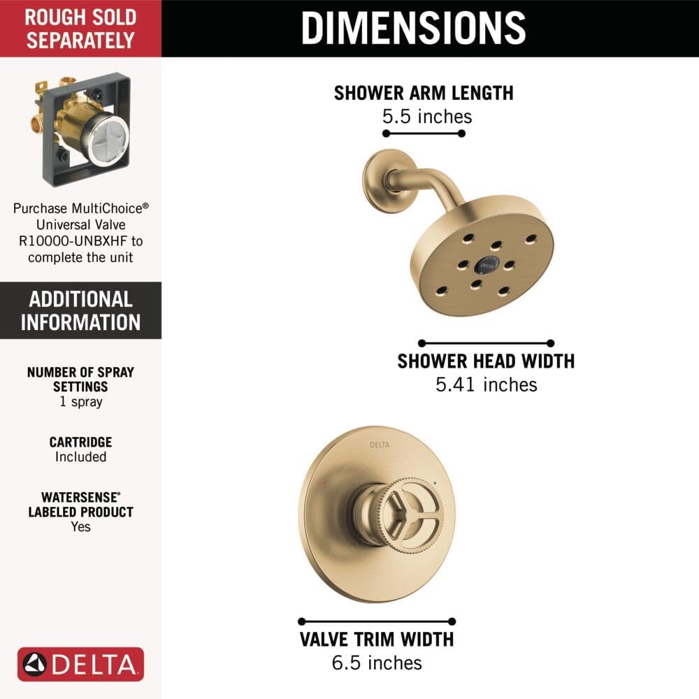 Delta Faucet Trinsic 14 Series Gold Shower Faucet with H2Okinetic Shower Head, Shower Faucet Set, Shower Trim Kit, Brushed Gold Shower Fixtures, Champagne Bronze T14258-CZ (Valve Not Included)