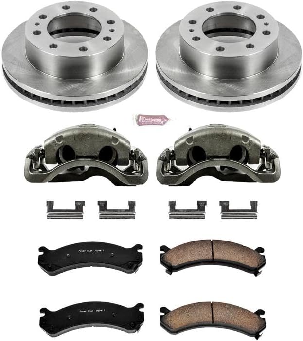 PowerStop Front Brake & Caliper Kit for Chevrolet Avalanche 2500 2002-04 |Express 3500 2003-20 |Silverado 2500 HD 2001-10 - Ceramic Brake Pads + Calipers + Disc Rotors Replacement, KCOE2071