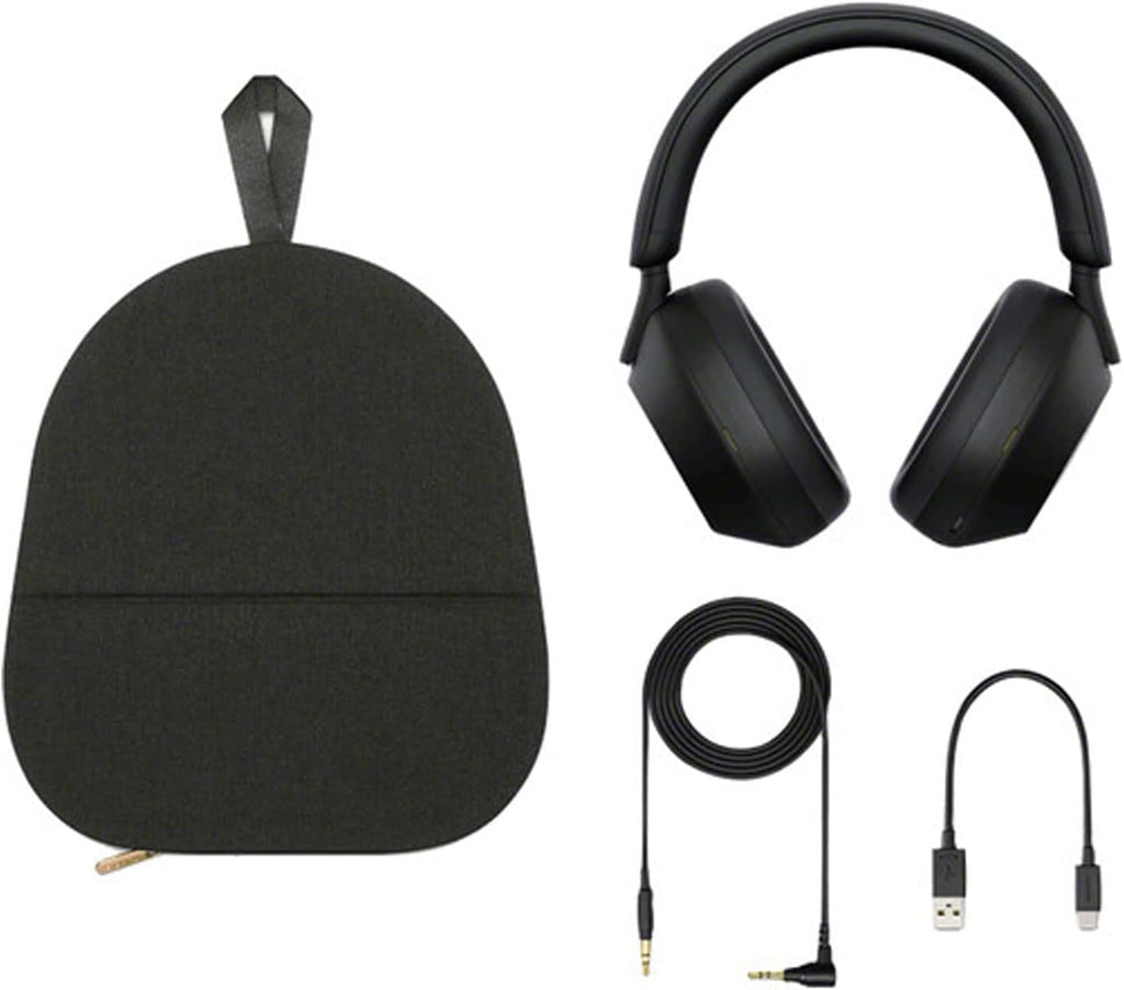 Sony WH-1000XM5 Noise-Canceling Wireless Over-Ear Headphones (Black), 30 Hours Playback Time, Hands-Free Calling, Alexa Voice Control - Kit with Charging Cube and Portable Charger