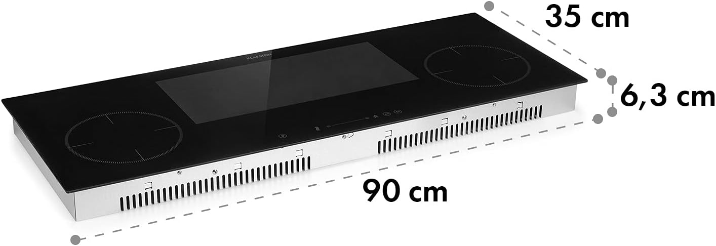 Klarstein Delicatessa 90 Slim Induction Hob Self-Sufficient, Built-In Flex Zone 90 cm, 4 Zones, 7000 W, 9 Power Levels, Booster, Pan Detection, Timer, Glass Ceramic, Hob, Black
