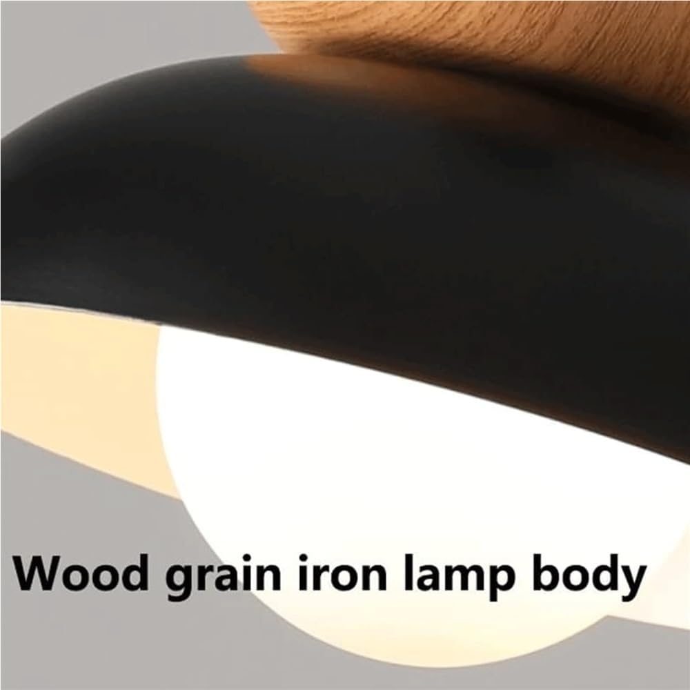 Minimalist Wood Grain Ceiling Lamp Nordic Wrought Iron Ceiling Light Mid Century Semi Recessed Ceiling Light Fixture for Cloakroom Kitchen Bedroom Entryway(Black)