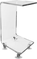 Designstyles Acrylic C Table - Small Side Table Living Room Decor - Slim C-Shaped End Table for Sofa with Wheels - Drink Table, TV Tray Table, Horizontal Laptop Stand for Couch, Grey Mist Edge