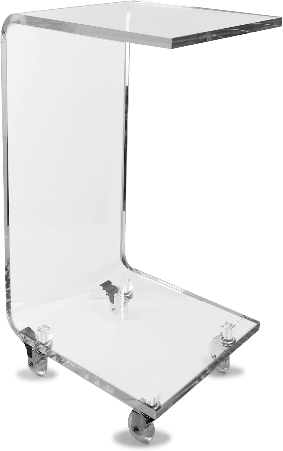 Designstyles Acrylic C Table - Small Side Table Living Room Decor - Slim C-Shaped End Table for Sofa with Wheels - Drink Table, TV Tray Table, Horizontal Laptop Stand for Couch, Grey Mist Edge