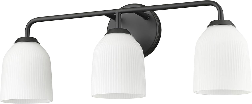 ML Lighting | Norah Collection | 22303-MB | 3 Light Vanity in Matte Black Finish with Opal Ribbed Glass Shade | Versatile Design That adds High-End Texture and Elegance to Your Bathroom