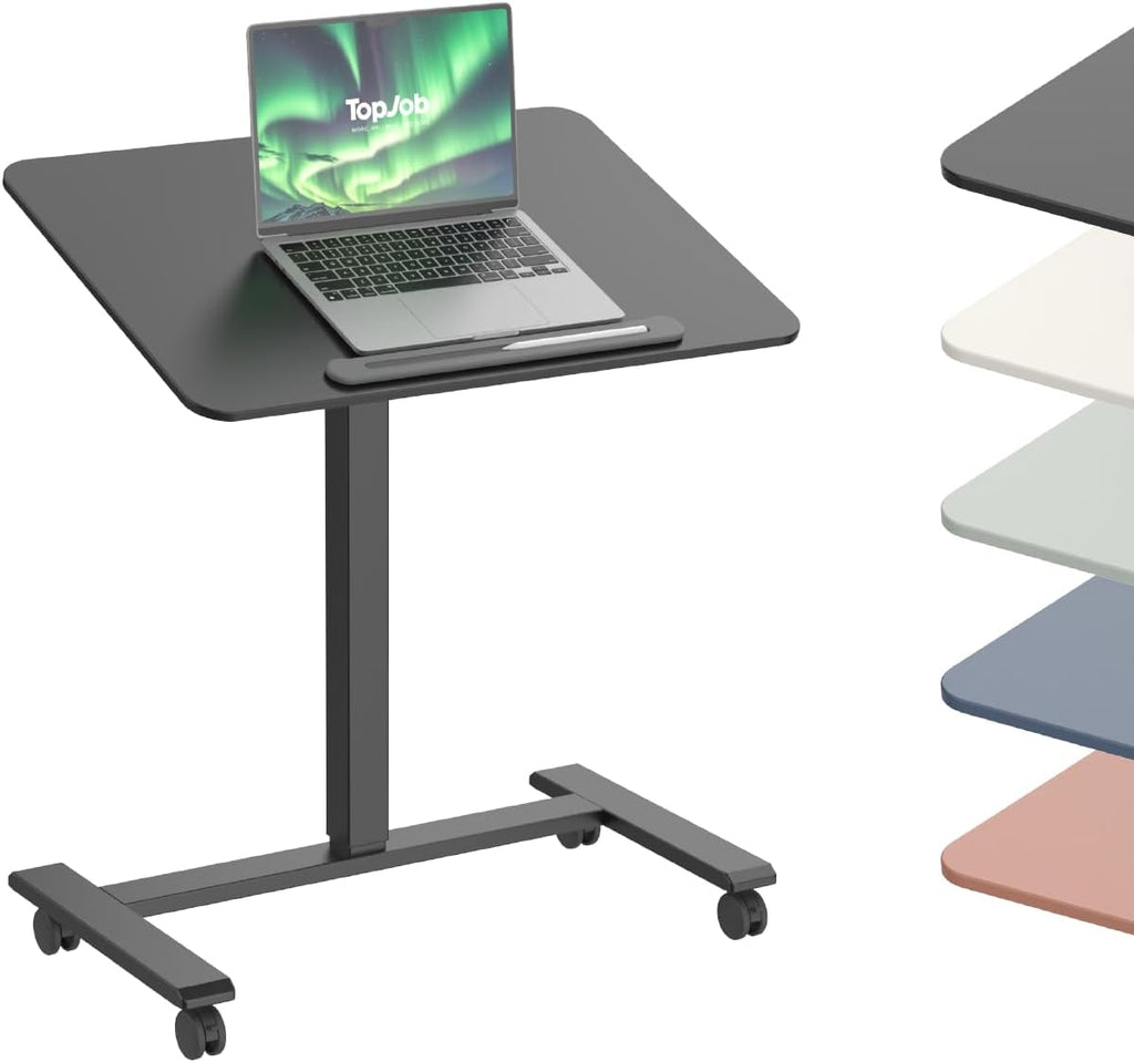 TopJob ANYDESK FOLD Mobile Standing Desk, Portable with Lockable Wheels, Foldable Stand Desk, Rolling Computer Workstations, Used for Home, Couch Side Table, Bedside Table in Bed Room Kitchen (Black)