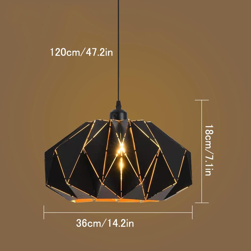 CCACHE E27 Industrial Pendant Light Geometry Wrought Iron Vintage Hanging Pendant Lamp Retro Lamp Fixtures for Kitchen Home Lighting Decor, Single Head Black Hanging Lamps Fixture