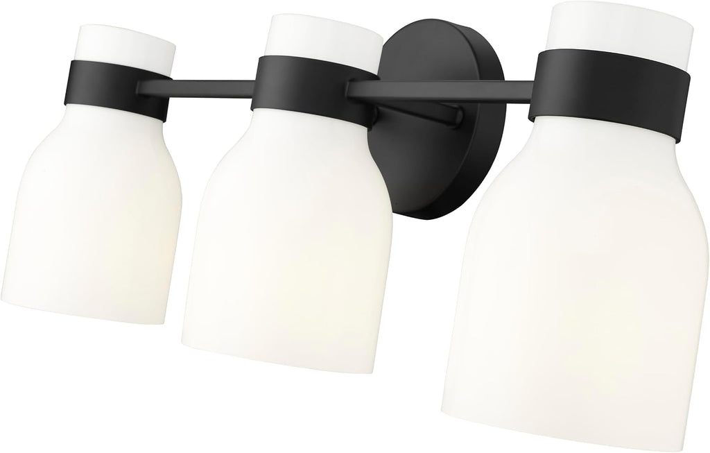 ML Lighting | Corella Collection | 23003-MB | Indoor 3 Light Vanity in Matte Black with Opal Shiny Glass Shade | Elegant and Versatile Design for Any Bathroom