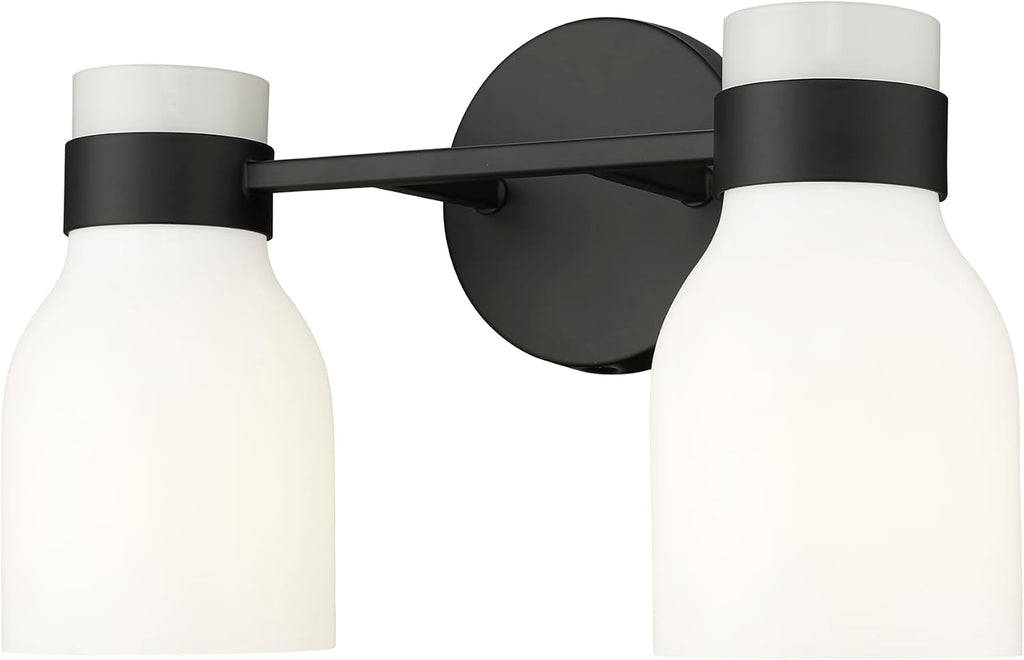 ML Lighting | Corella Collection | 23002-MB | Indoor 2 Light Vanity in Matte Black with Opal Shiny Glass Shade | Elegant and Versatile Design for Any Bathroom