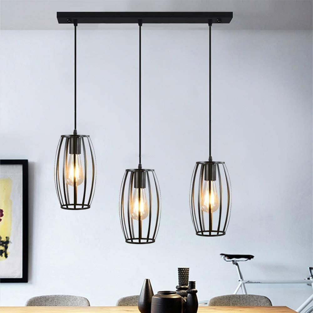 Chandelier Light Vintage Metal Cage Pendant Light Retro Industrial Hanging Lamp Black Wrought Iron Ceiling Chandelier E26 Bulbs Fixture for Dining Room Restaurant Living Room Bedroom Bar Hanging Ceili
