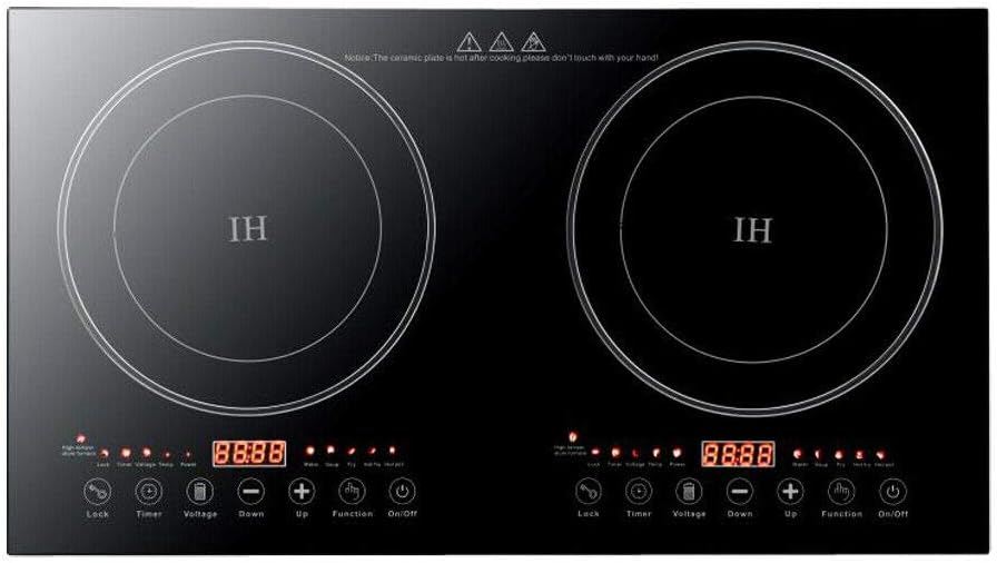 Black Crystal Panel Induction Cooker 110V Black Electric Hot Plate Stove Countertop Double Burner Dual Countertop Electric Cooktop 1200W with 8 Gear Firepower Induction Stove Cooker For Griddle, Pan