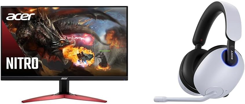 Acer Nitro KG241Y Sbiip 23.8' Full HD (1920 x 1080) VA Gaming Monitor & Sony-INZONE H9 Wireless Noise Canceling Gaming Headset, Over-Ear Headphones with 360 Spatial Sound, WH-G900N, One Size, White