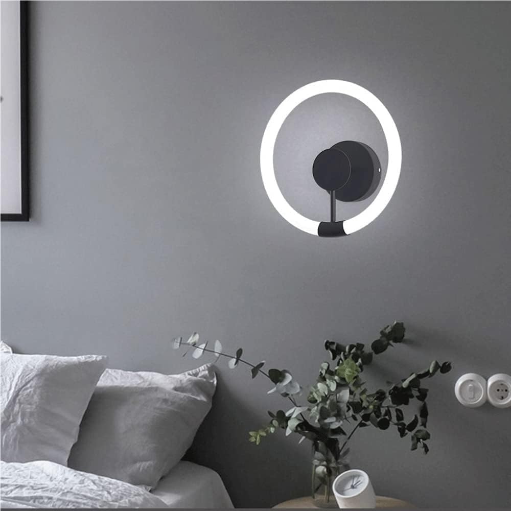 Round Dimmable Wall Sconces Acrylic Modern Wrought Iron Light for Living Room Bedroom Bathroom Kitchen Island(Black)
