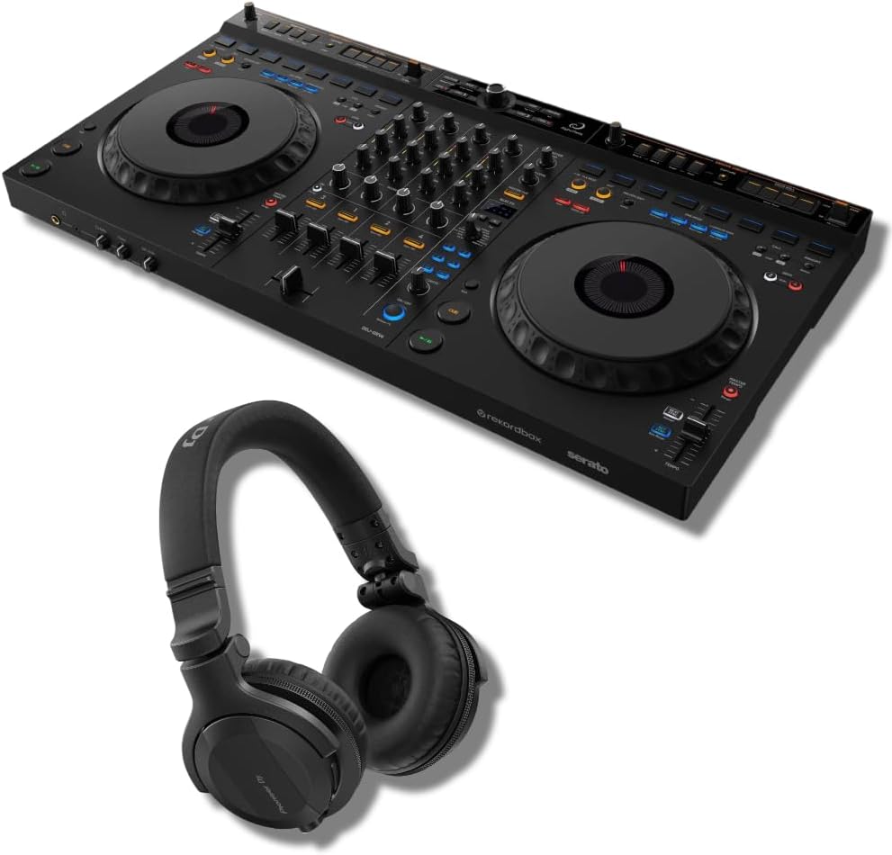 DDJ-GRV6 4-Channel DJ Controller with Groove Circuit and Pioneer HDJ-CUE1 On-Ear DJ Headphones