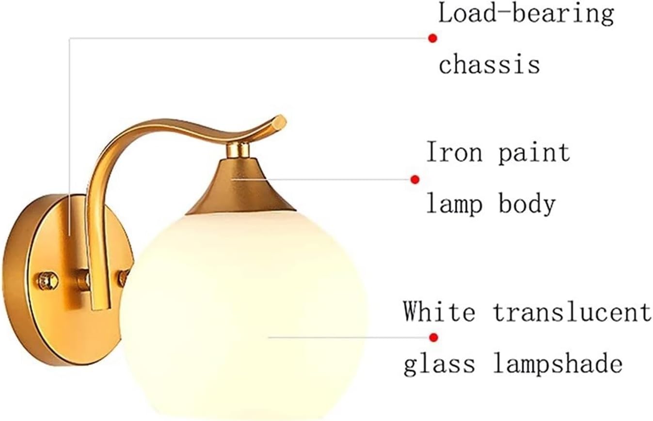 Indoor Globe Wall Lamp with Grilled Paint Wrought Iron Body, Spherical Shape Lampshade Nordic Minimalist Wall Sconce Lighting Fixture for Corridor, Entrance, Bathroom, Modern Indoor Wall Lamps and Sco